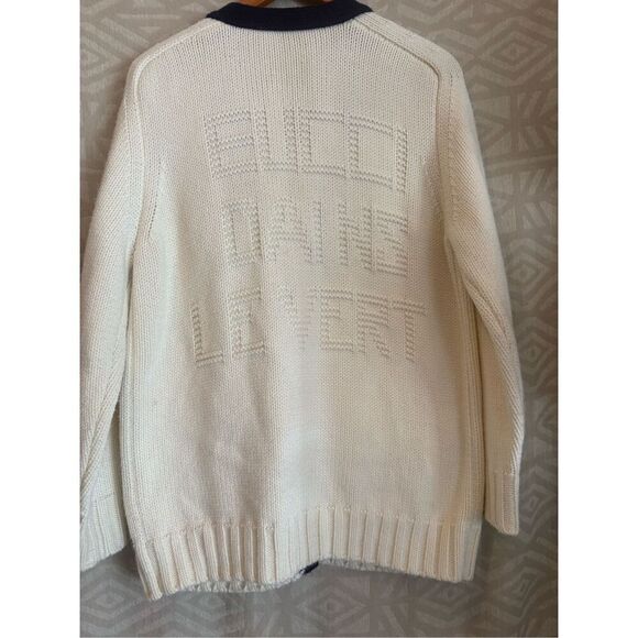 Vintage Style Cream Cardigan with Navy Trim and Rabbit Applique - Picture 7 of 11